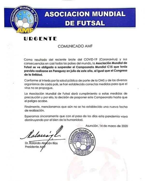 Suspenden mundial C15 de fútbol de salón