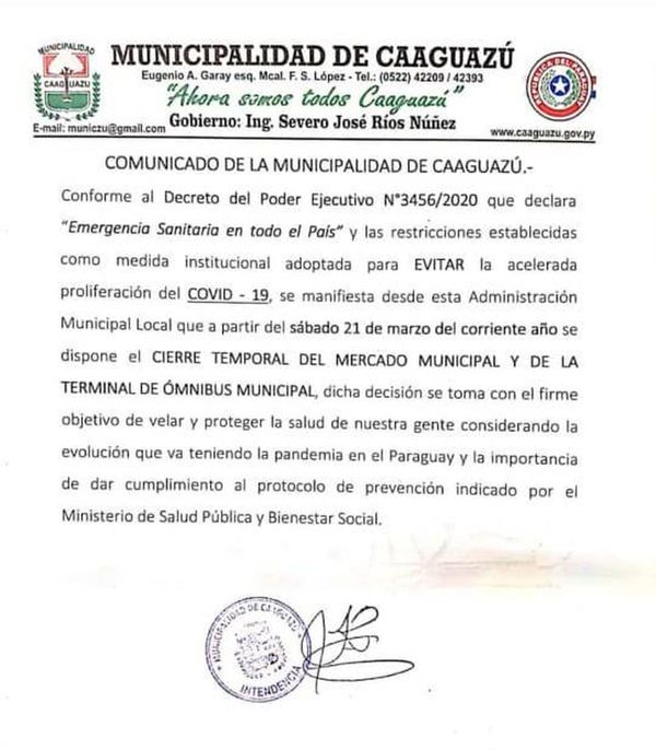 Cierran mercado y terminal de Caaguazú