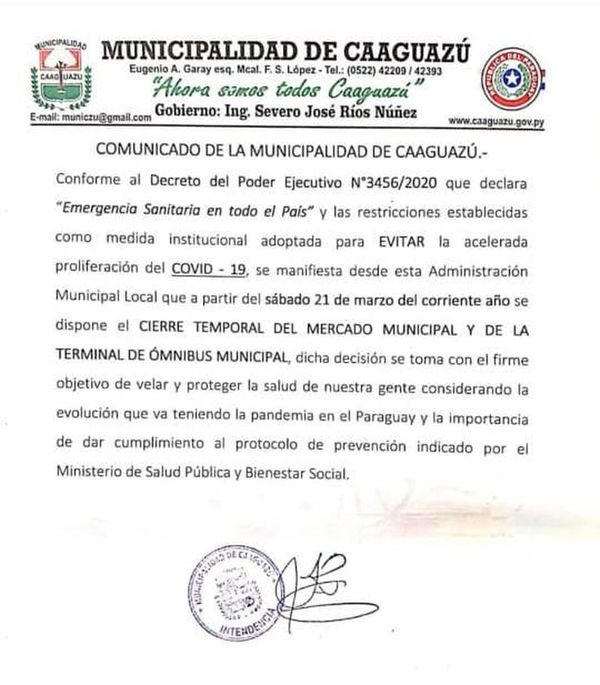 Coronavirus: Cierran mercado y terminal de Caaguazú