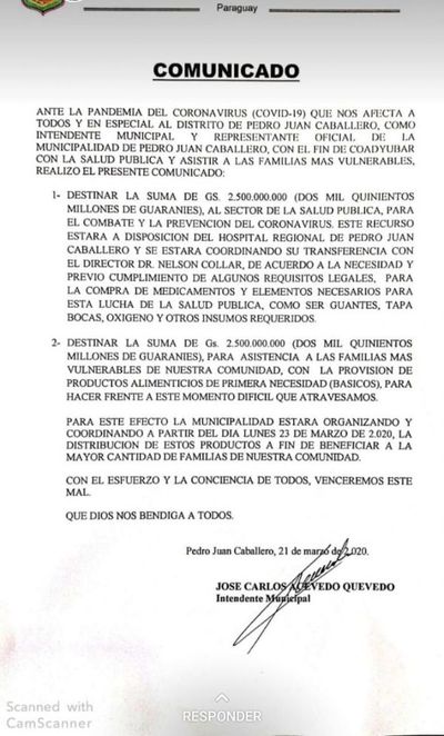 5 mil millones a salud pública y familias carenciadas destinará la Municipalidad