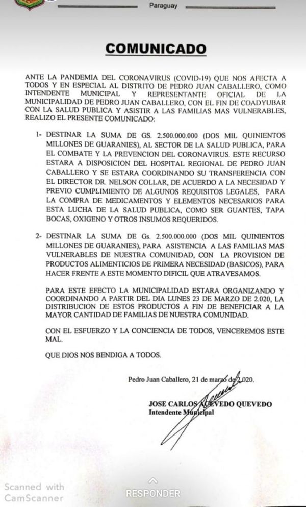 5 mil millones a salud pública y familias carenciadas destinará la Municipalidad