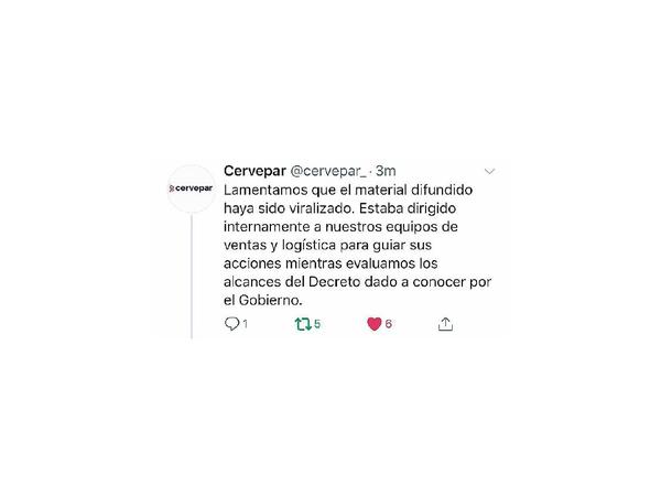 Cervecería decide suspender distribución temporalmente