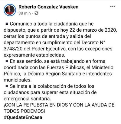 Cada quien hace lo que quiere. Gobernador.... "cerrará" Alto Paraná - ADN Paraguayo