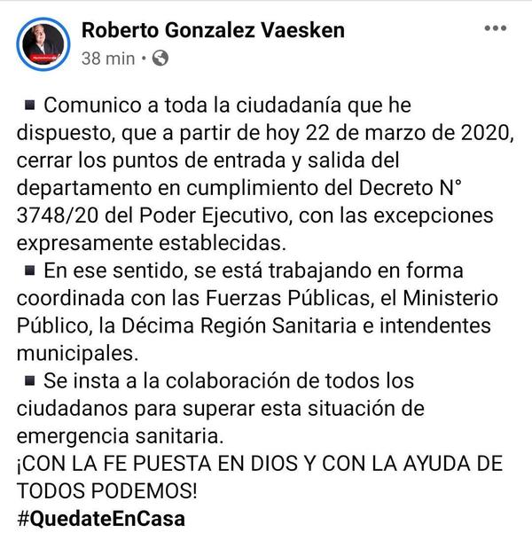 Cada quien hace lo que quiere. Gobernador.... "cerrará" Alto Paraná - ADN Paraguayo