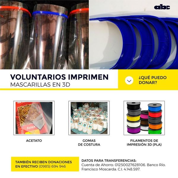 Fabrican mascarillas en 3D y piden donaciones para llegar a todos los hospitales - Nacionales - ABC Color