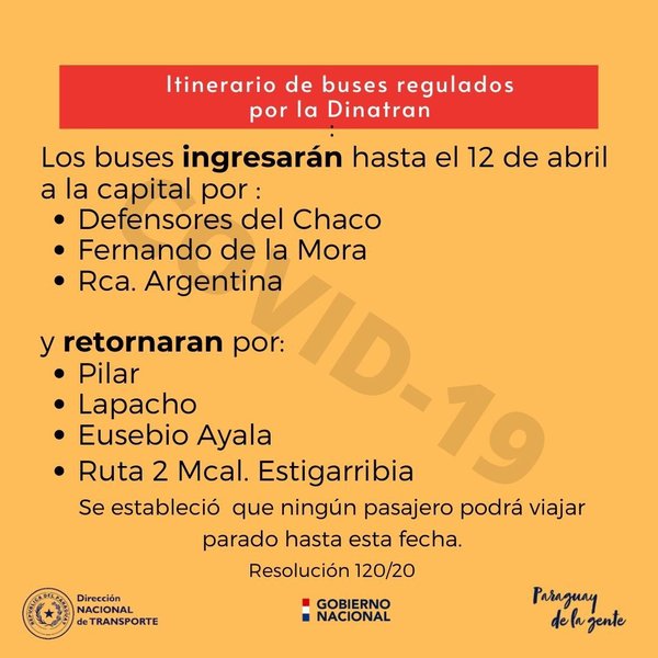 DINATRAN anuncia nuevo itinerario de buses hasta el 12 de abril - .::RADIO NACIONAL::.