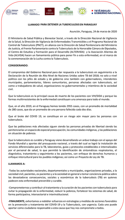 MJ insta a tomar conciencia sobre la tuberculosis en Paraguay - .::RADIO NACIONAL::.