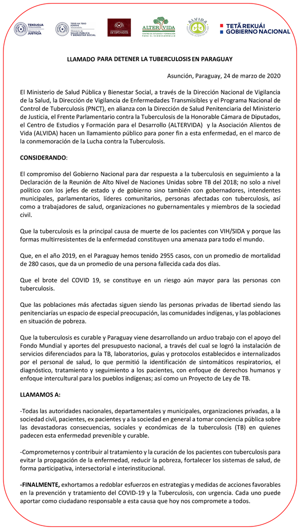 MJ insta a tomar conciencia sobre la tuberculosis en Paraguay - .::RADIO NACIONAL::.