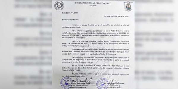 GOBERNADOR SOLICITA PETTA LA DISTRIBUCIÓN DE LECHE Y SUPLEMENTO NUTRICIONAL DE LAS ESCUELAS
