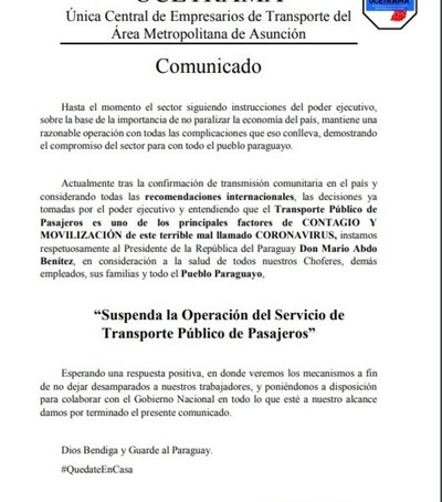 Quieren que se suspenda el transporte público por temor al coronavirus