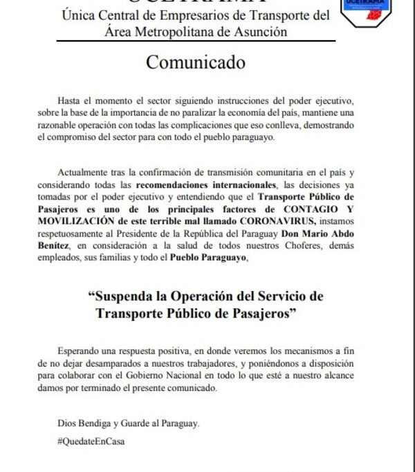 Quieren que se suspenda el transporte público por temor al coronavirus