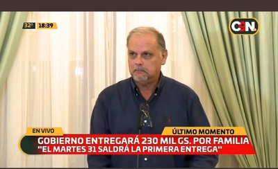 Gobierno entregará Gs 230.000 a 330.000 familias y no habrá kits de alimentos