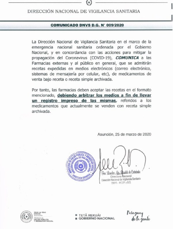 Vigilancia Sanitaria dispone que farmacias acepten recetas vía email o Whatsapp - ADN Paraguayo