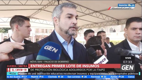 HOY / Presidente de la República Mario Abdo, participó del acto de entrega del primer lote de insumos médicos y hospitalarios