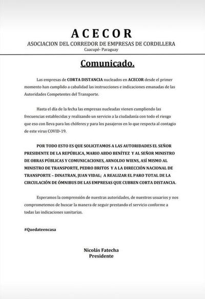 Piden paro total de circulación de ómnibus de corta distancia - ADN Paraguayo