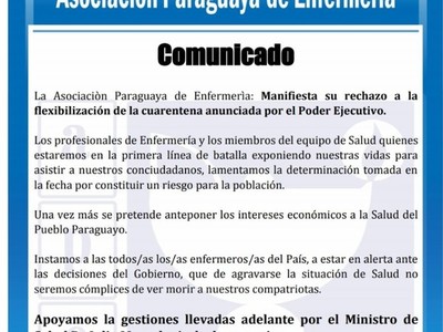 Enfermeros rechazan posibilidad de flexibilizar restricciones