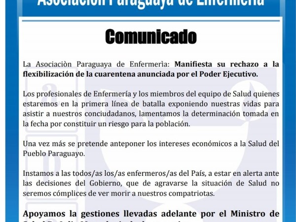 Enfermeros rechazan posibilidad de flexibilizar restricciones