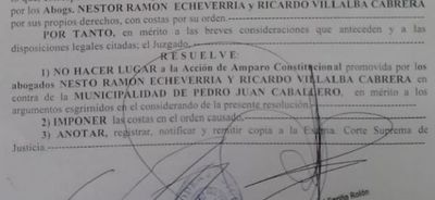 Amparo Constitucional contra la Municipalidad rechazado por la Justicia