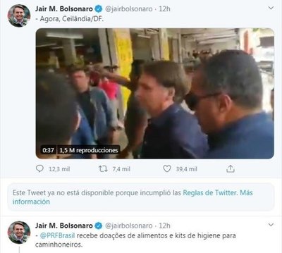 Twitter eliminó mensajes de Jair Bolsonaro contra el aislamiento - ADN Paraguayo