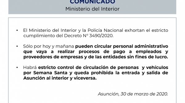 Ministerio del Interior recuerda a la ciudadanía a cumplir con cuarentena sanitaria - .::RADIO NACIONAL::.