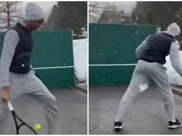 Federer se entrena bajo nieve los golpes especiales