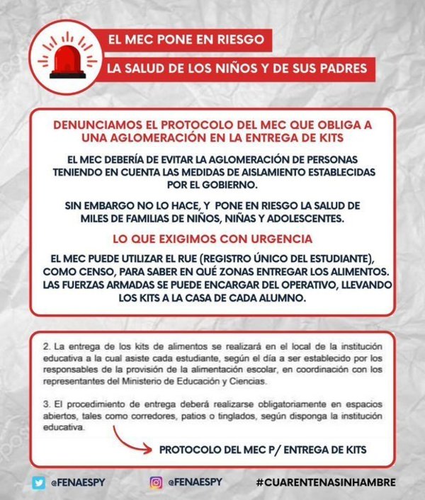 FENAES critica sistema de entrega de kits de alimentos en escuelas - ADN Paraguayo