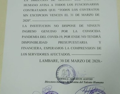 Comuna de Lambaré pone fin al vínculo con casi 400 contratados por no disponer de recursos