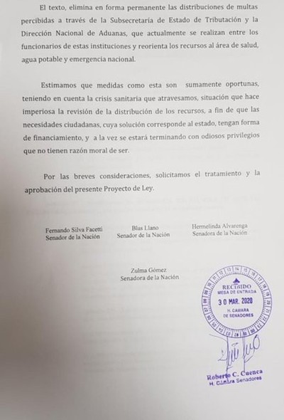 Llanistas plantean que multas que se reparten en la SET y Aduanas sean destinadas a Salud