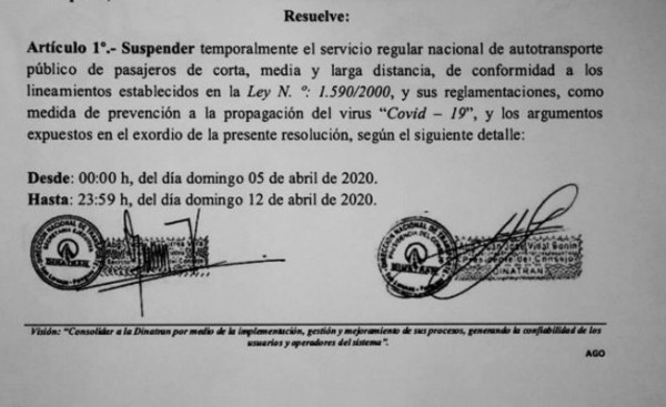 Dinatran resuelve suspender servicios de transporte por Semana Santa