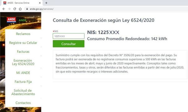 Usuarios de la ANDE pueden consultar online si reúnen requisitos para exoneración - Nacionales - ABC Color