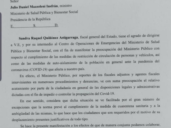 Fiscal General del Estado expresa su preocupación por el 'escaso acatamiento' de la cuarentena