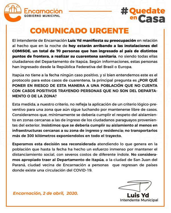 Encarnación: preocupa ingreso de personas del exterior del país - Nacionales - ABC Color