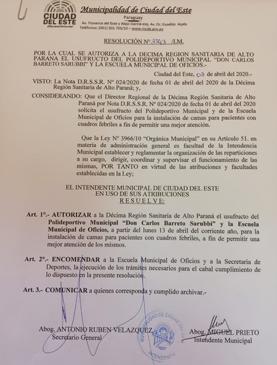 Polideportivo y Escuela de Oficios serán utilizados para albergar a pacientes - Noticde.com