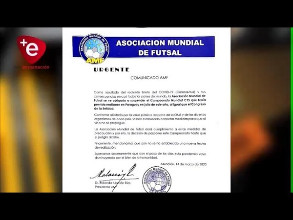 AMF POSTERGA MUNDIAL DE FUTBOL DE SALON C15 MISIONES 2020