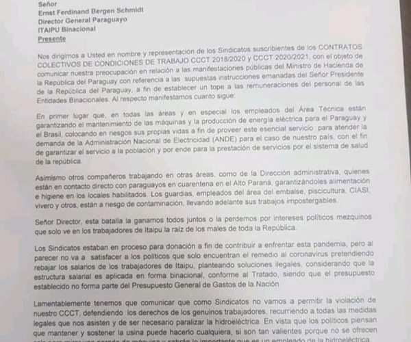 Imputan a sindicalistas de Itaipú