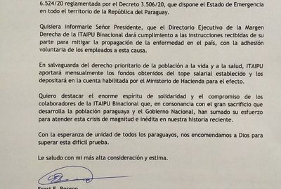 Itaipú cumplirá con disposición de Abdo y depositará topes salariales a Hacienda