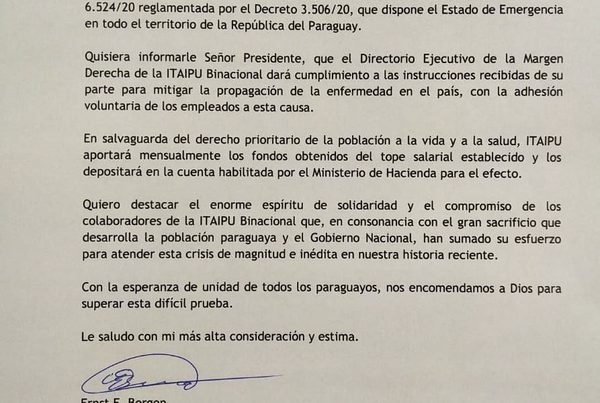 Itaipú cumplirá con disposición de Abdo y depositará topes salariales a Hacienda