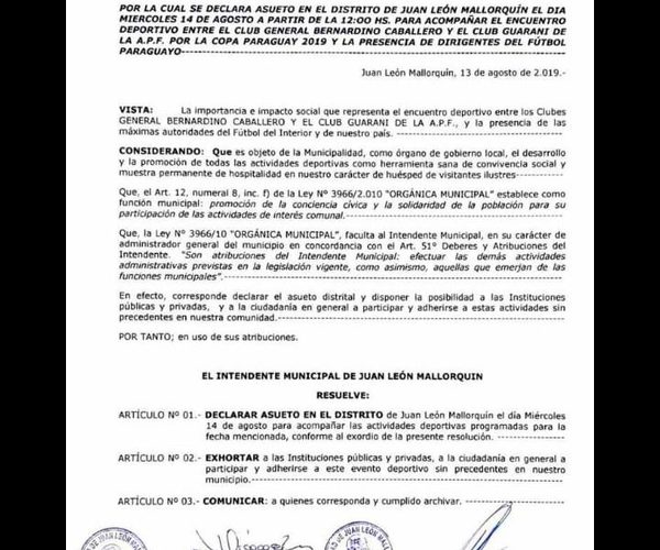 Mario Noguera declara asueto en Mallorquín, porque juega su club – Diario TNPRESS