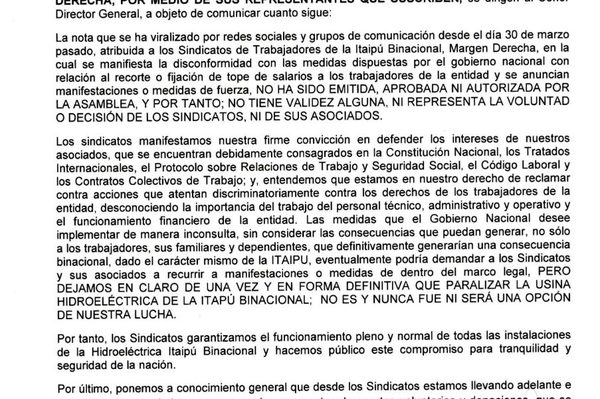 Sindicatos de Itaipú reculan y ahora señalan que no tienen intención de cerrar la usina – Diario TNPRESS