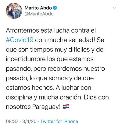 Abdo instó a la ciudadanía a actuar con mucha “seriedad y disciplina”