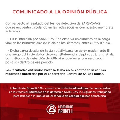 Laboratorio Brunelli emite comunicado en relación a resultado negativo de Covid- 19 » San Lorenzo PY