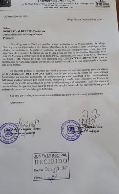 Plantean nuevo cementerio municipal para fallecidos por coronavirus