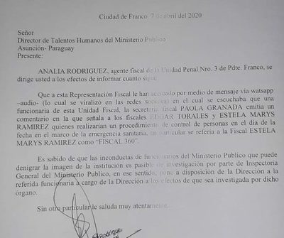Ponen a disposición de Talentos Humanos a secretaria fiscal que trató de “Fiscal 360” a Estela Marys Ramírez