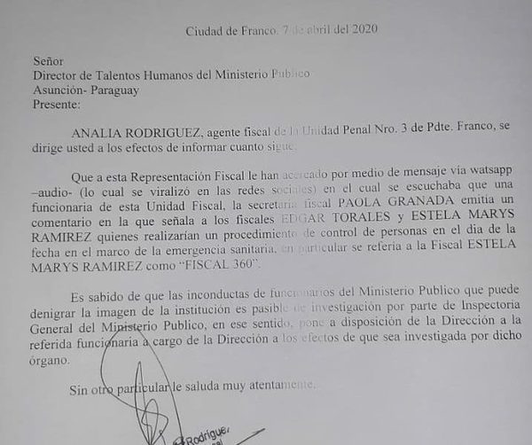 Ponen a disposición de Talentos Humanos a secretaria fiscal que trató de “Fiscal 360” a Estela Marys Ramírez