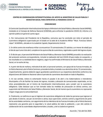 Más de 70 connacionales provenientes del exterior culminaron aislamiento y todos dieron negativo - Nacionales - ABC Color