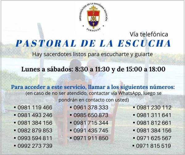 Arzobispado habilita líneas telefónicas para asistencia espiritual durante cuarentena - Nacionales - ABC Color