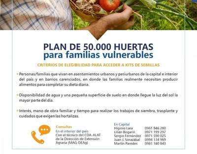 Huertas familiares: MAG establece requisitos y mecanismos para acceder a kits