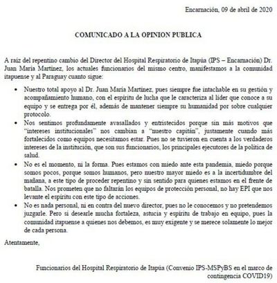 Funcionarios del Hospital Respiratorio de Itapúa cuestionan destitución - Nacionales - ABC Color
