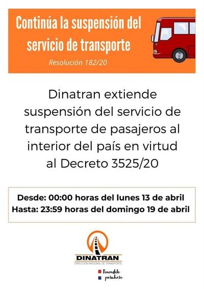 DINATRAN extiende suspensión de servicios hasta el 19 de abril - .::RADIO NACIONAL::.