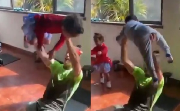 Cristiano usa a sus hijos para ejercitarse